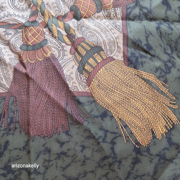 Silk Square Scarf Tassles Rope Paisley Hand-rolled - Picture 7 of 11